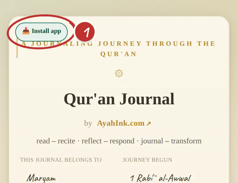 The 'Install app' button at the top of the cover